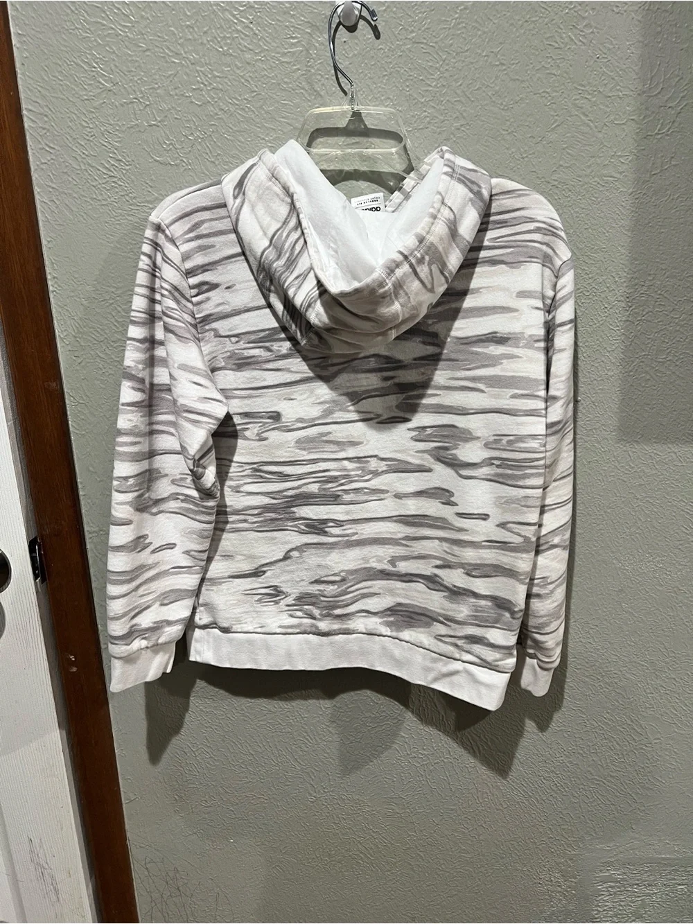 adidas White Hoodie with Light Gray Marble Stripes and Black Logo